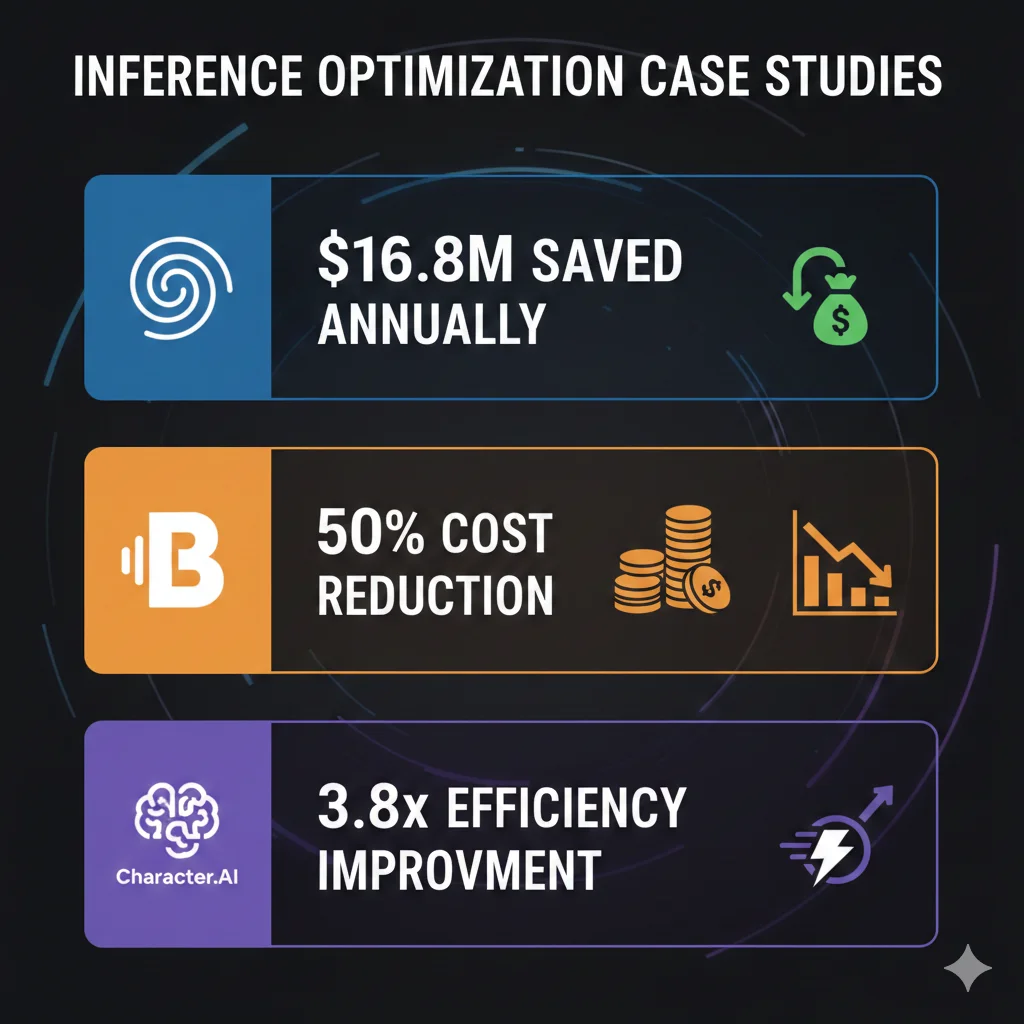 Collage de logos de Midjourney ByteDance Character AI mostrando sus métricas de ahorro en costes de inference