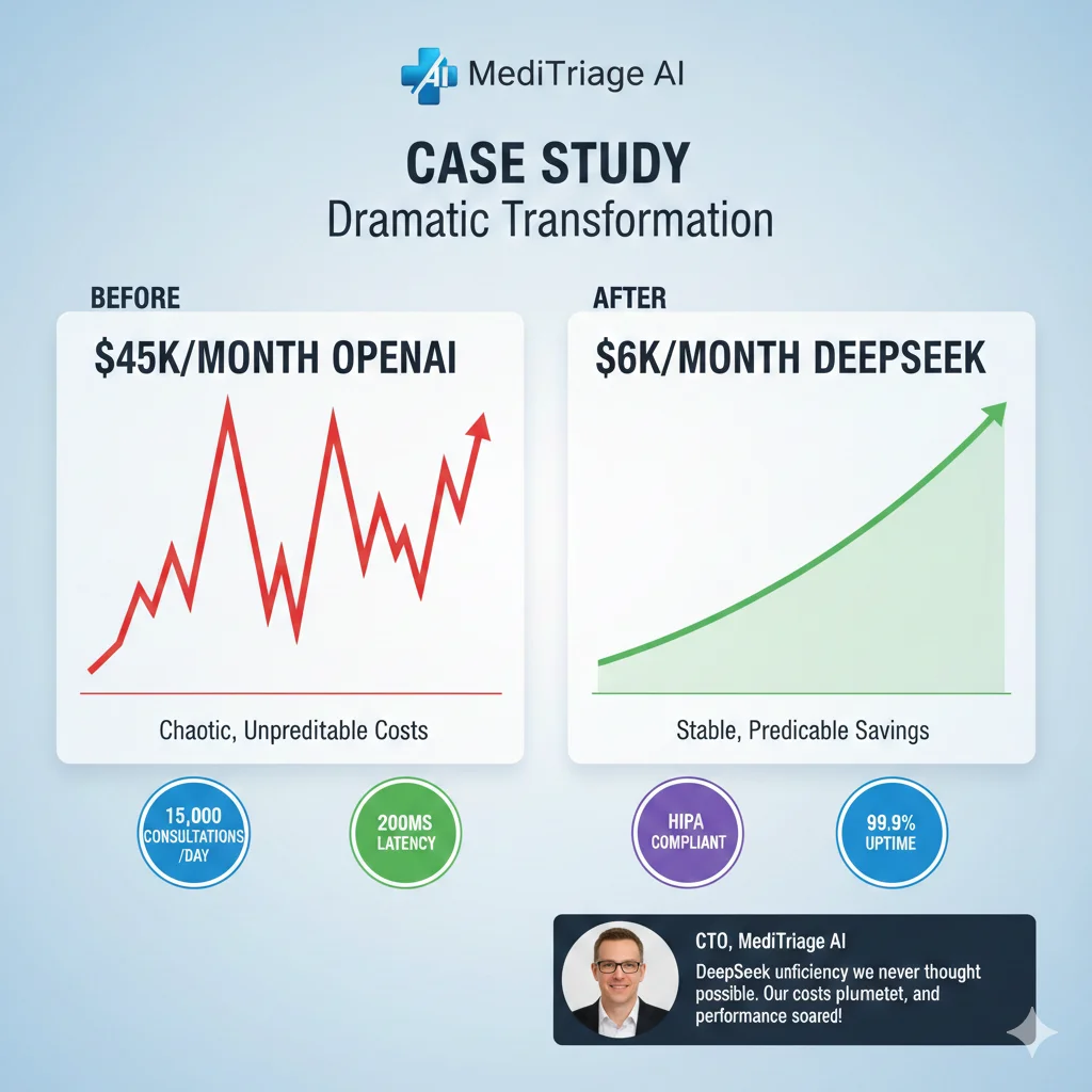 Case study migración OpenAI DeepSeek R1 empresa HealthTech 87% ahorro