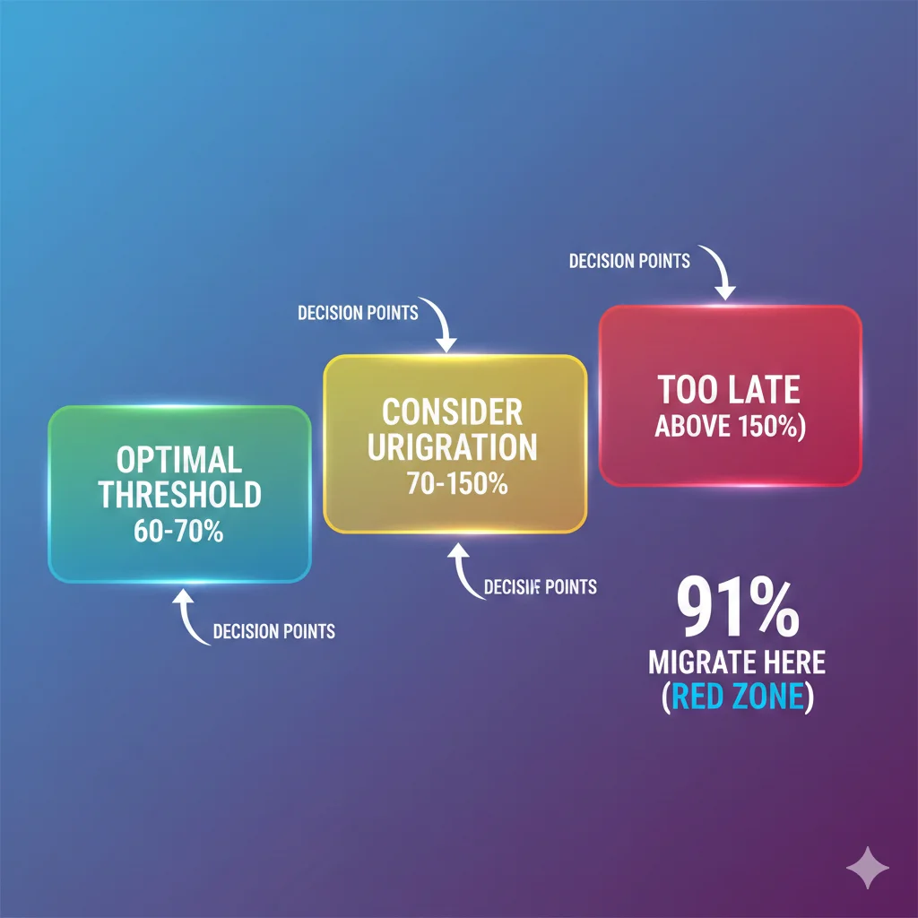 Infografía del framework 60-70% threshold mostrando el punto de inflexión óptimo para migrar workloads cloud a on-premises según Deloitte