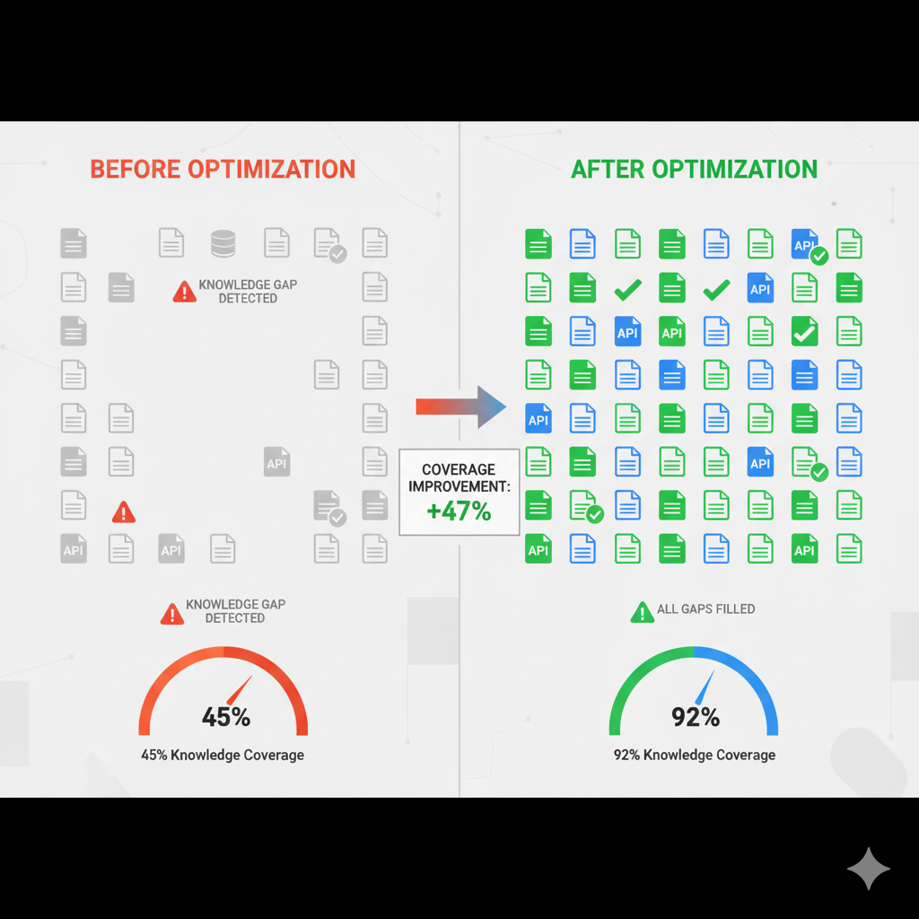 Gráfico comparativo coverage rate antes y después de implementar multi-source ingestion